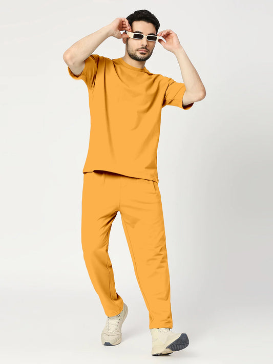 Solid Mustard Round Neck Half Sleeves Tshirt With Pants Co-Ord Set
