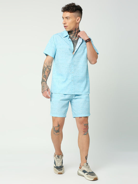 Argyle Print Regular Fit Spread Collar Shirt and Shorts Co-ord Set