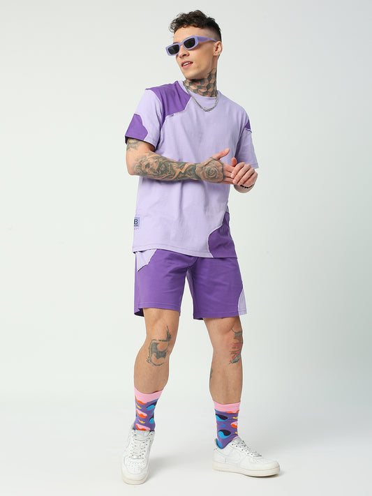 Over-sized fit Cut and Sew T-Shirt with Shorts Co-ord Set