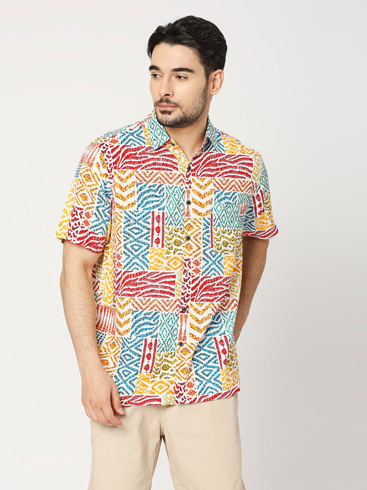 Buy BLAMBLACK Men's print mix Regular Fit Half Sleeves Spread Collar Shirt