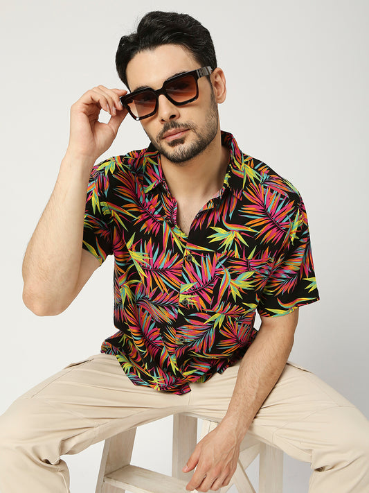 Buy BLAMBLACK Men's Tropical print Regular Fit Half Sleeves Spread Collar Shirt