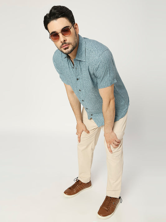 Buy BLAMBLACK Men's printed Crushed Rayon Regular Fit Half Sleeves Spread Collar Shirt