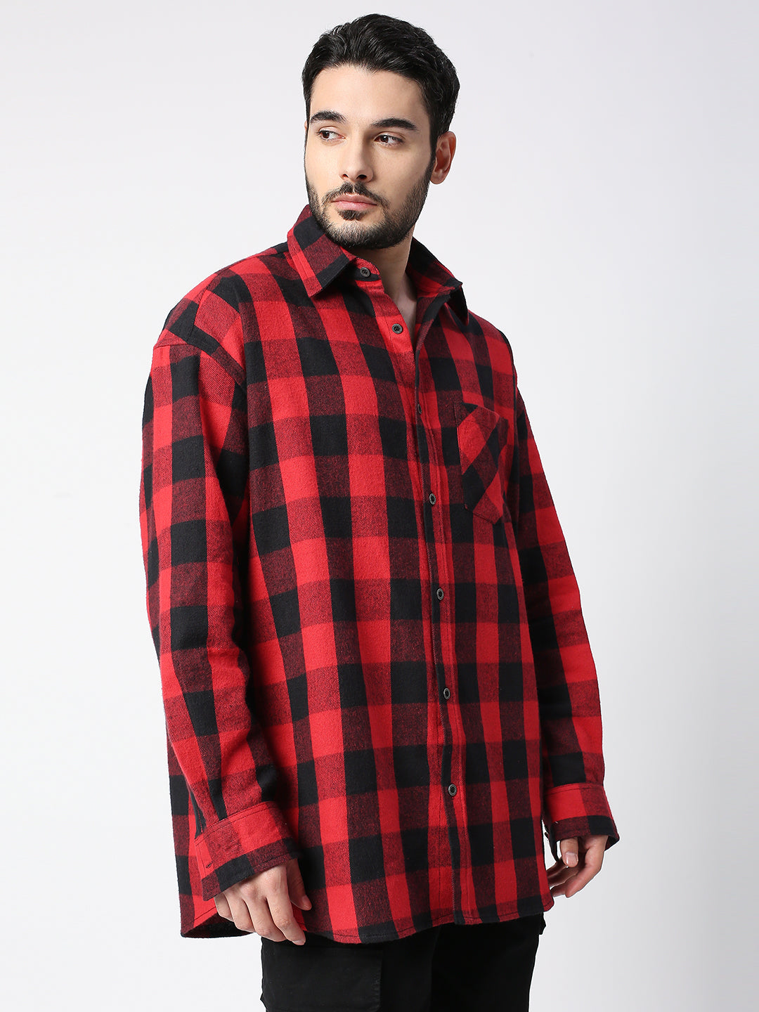 Buy Blamblack Checkered Red and Black plaid baggy shirt.