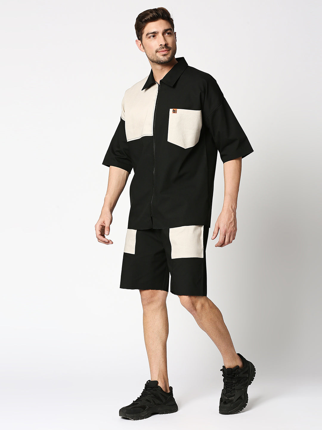 Buy BLAMBLACK Men's Colour-blocked Shirt with Shorts Co-ord set
