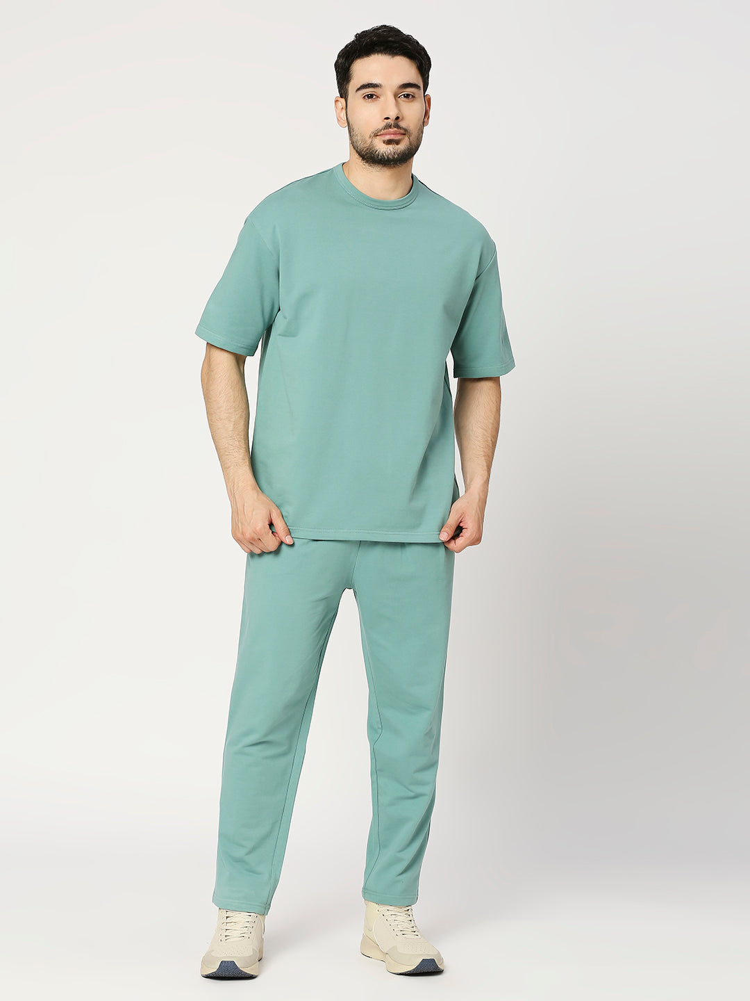 Buy Blamblack Men's Solid Aqua Green Round Neck, Half sleeves Tshirt with Pants Co-Ord Set.