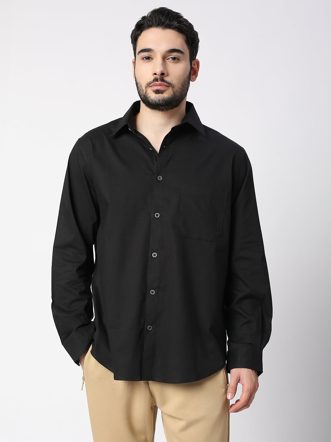 Buy Blamblack Black Color Solid Regular Shirt