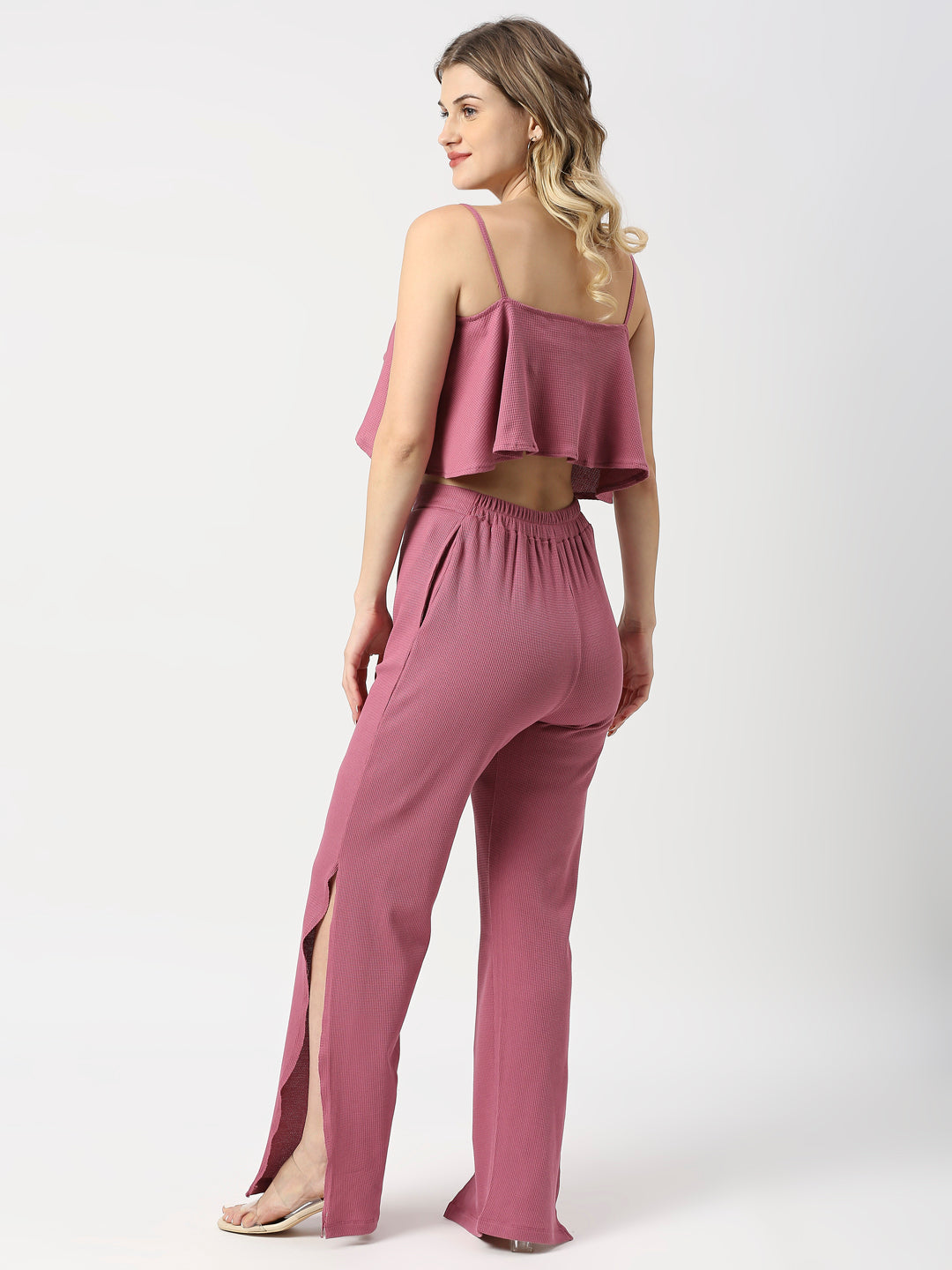 Buy Blamblack Pink Crop Top and Trouser Co-ord Set