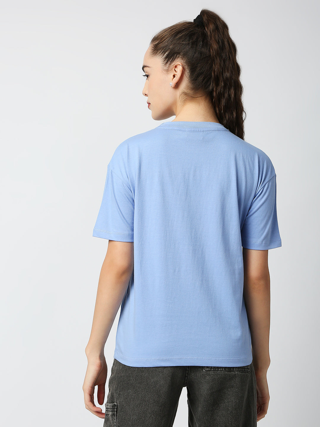 Buy Blamblack Women's Powder Blue Color Half Sleeves Comfort T Shirt