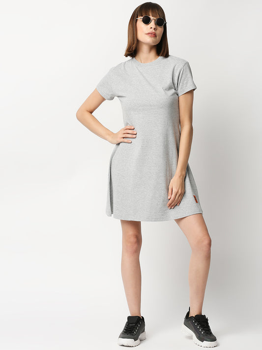 Buy BLAMBLACK Women Round neck Grey Melange Solid Half sleeves Dresses