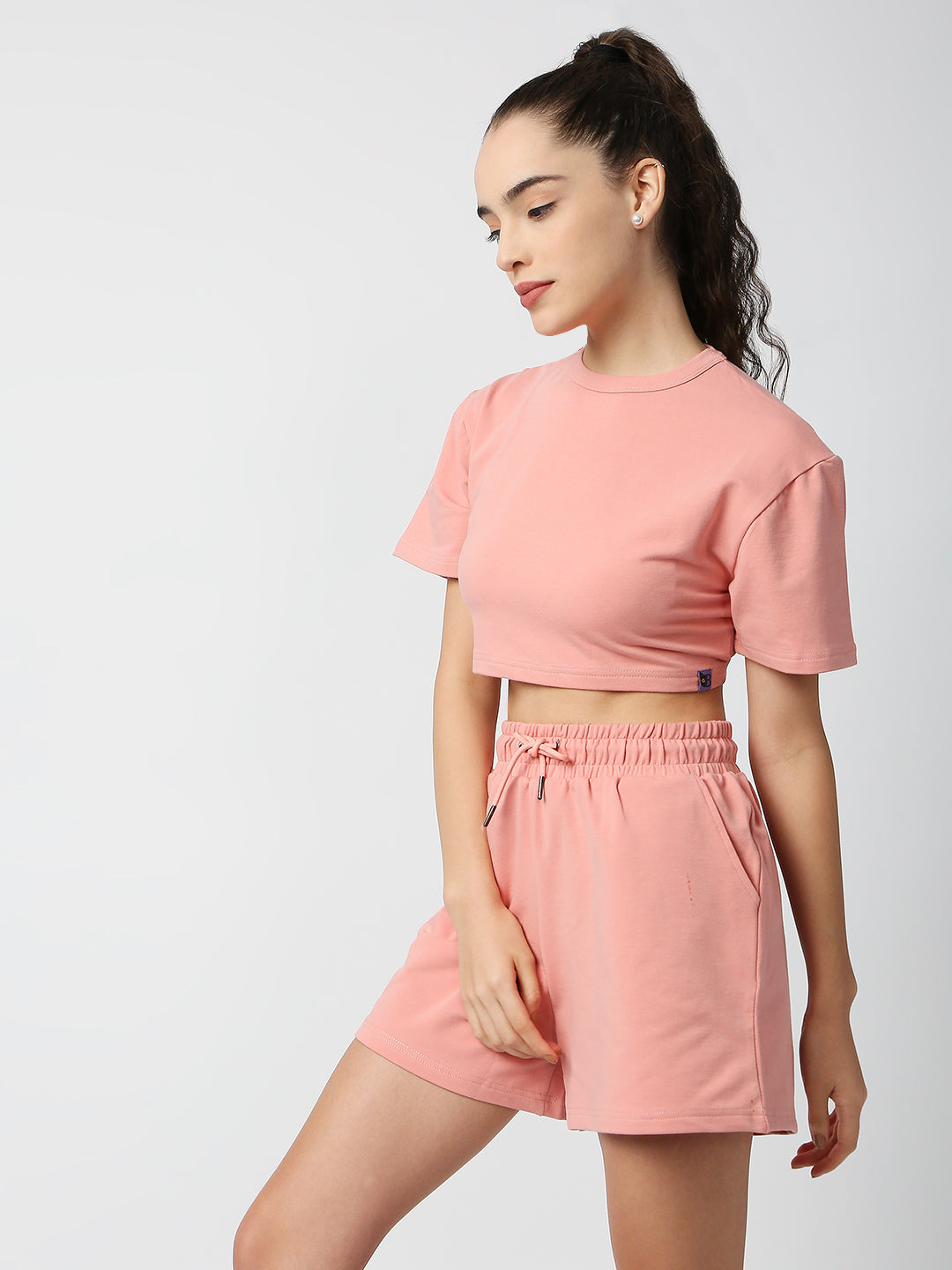 Buy Blamblack Women's Plain Peach color Half sleeves and Short Set