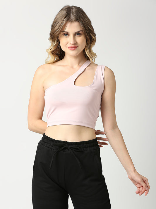 Buy Blamblack Light Pink Cropped Top With One Shoulder