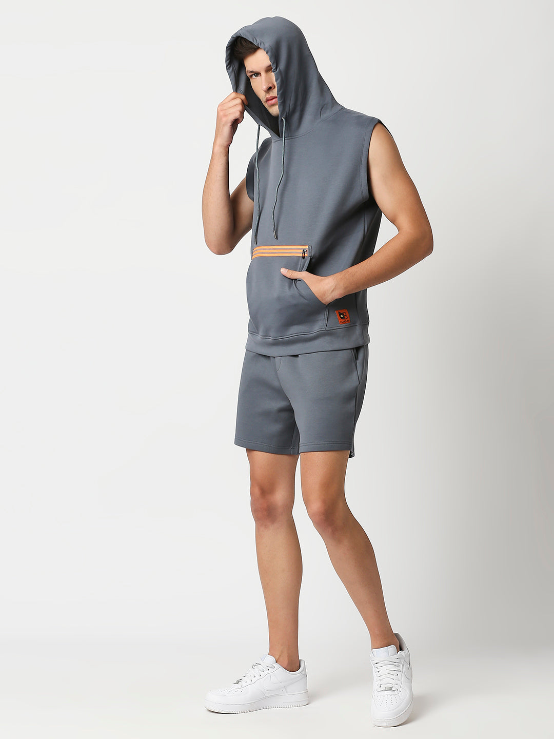 Buy Blamblack Men's Dark Grey Hoodie Vest & Short Set