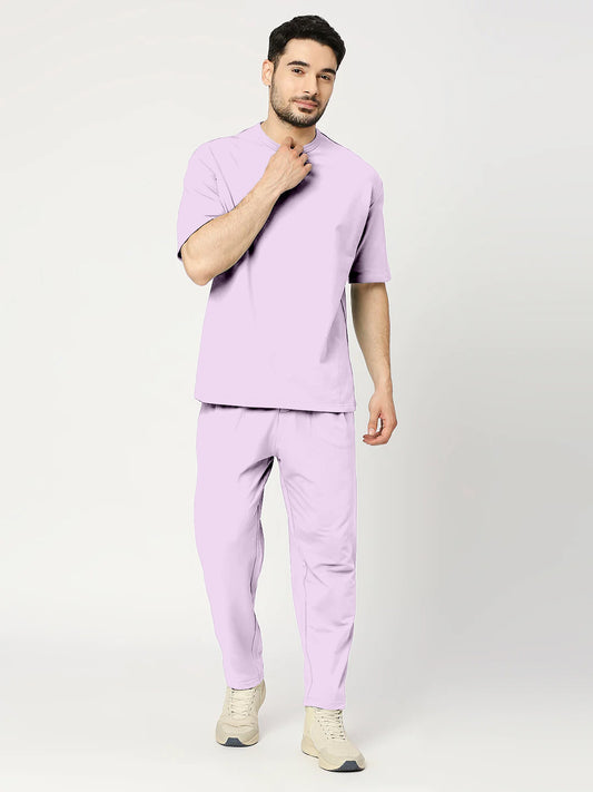 Solid Purple Round Neck Half Sleeves Tshirt With Pants Co-Ord Set