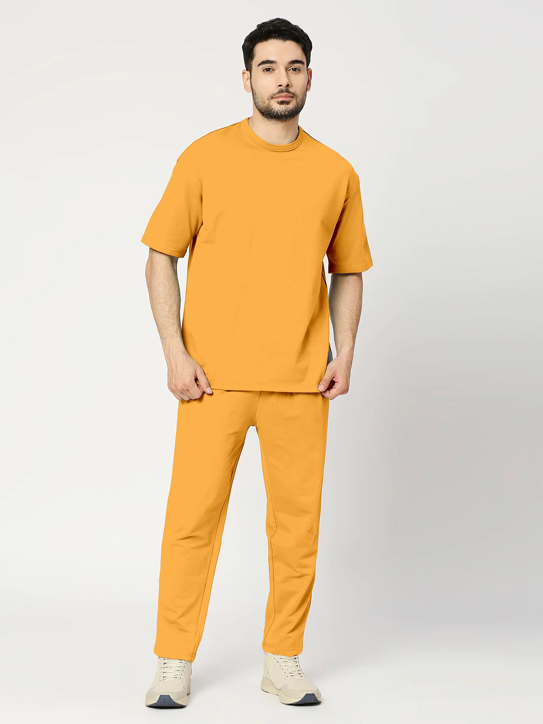 Solid Mustard Round Neck Half Sleeves Tshirt With Pants Co-Ord Set