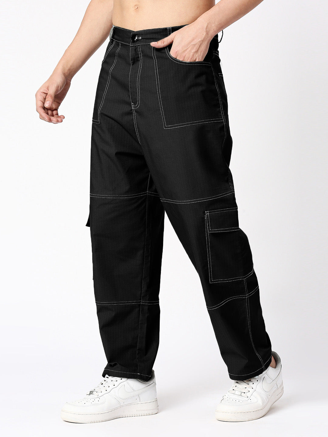 Men's Black Cotton Blend Handwoven Trousers