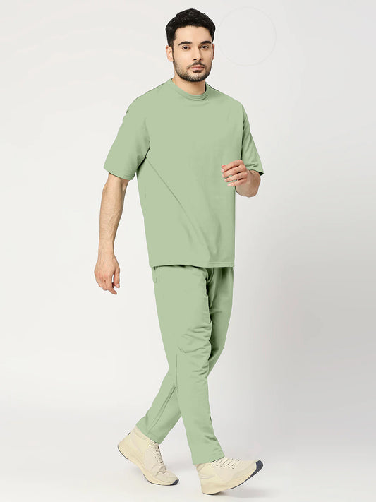 Solid Green Round Neck Half Sleeves Tshirt With Pants Co-Ord Set