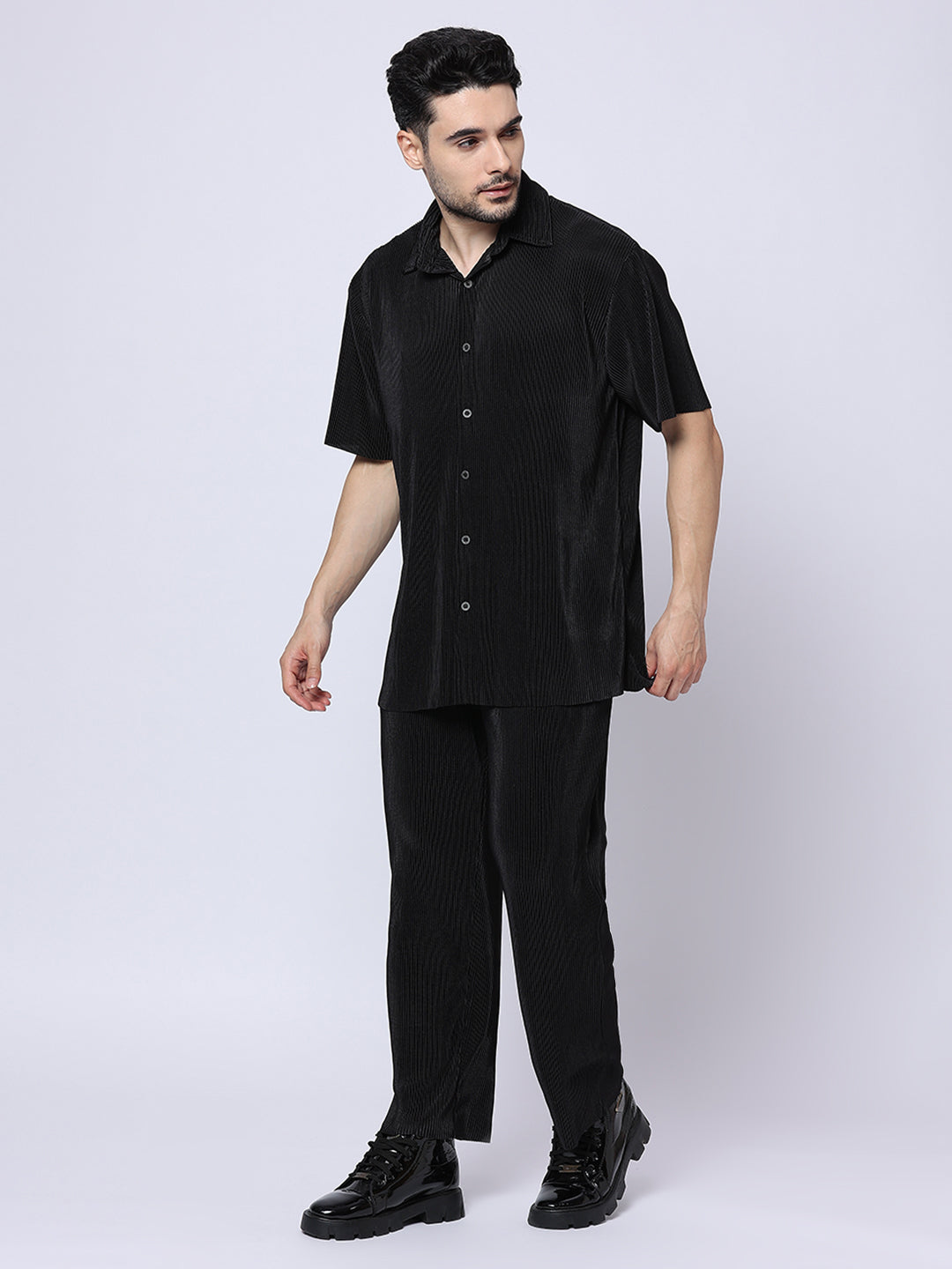 Buy Blamblack Men'S Over-Sized Premium Crush Satin Shirt With Pant Set