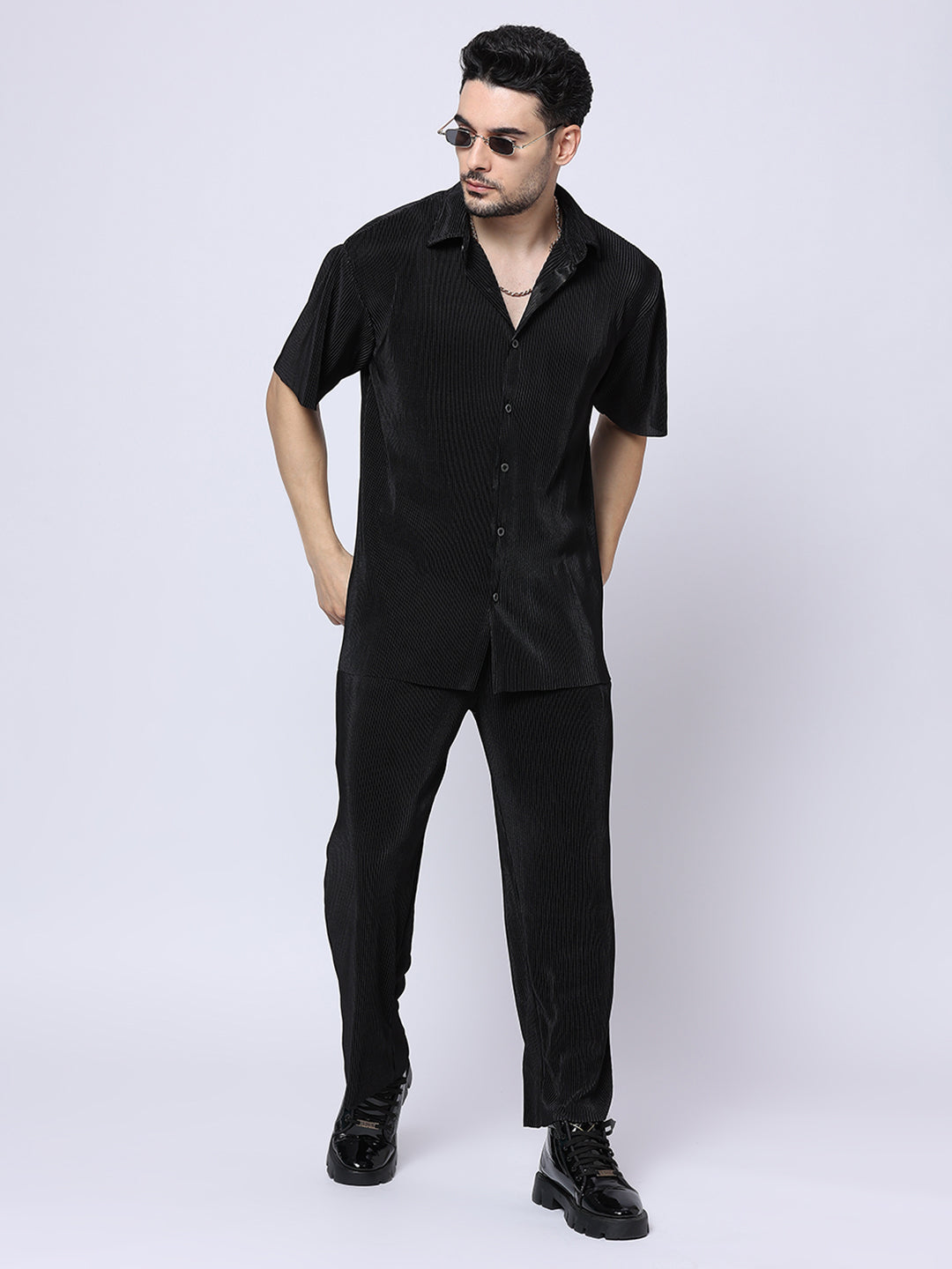 Buy Blamblack Men'S Over-Sized Premium Crush Satin Shirt With Pant Set
