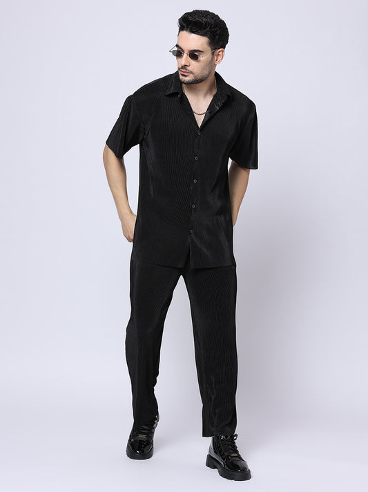 Blamblack Men'S Over-Sized Premium Crush Satin Shirt With Pant Set