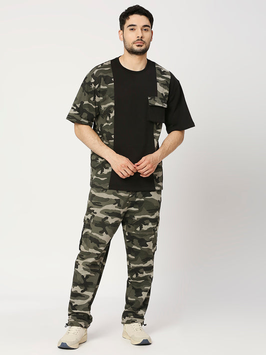 Buy Blamblack Men's Traveller Style Camouflage Fleece Half sleeves T-Shirt with Adjuster Jogger cum Pants Co-Ord Set.