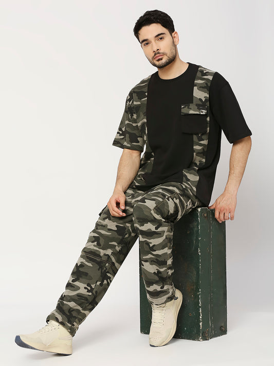 Buy Blamblack Men's Traveller Style Camouflage Fleece Half sleeves T-Shirt with Adjuster Jogger cum Pants Co-Ord Set.