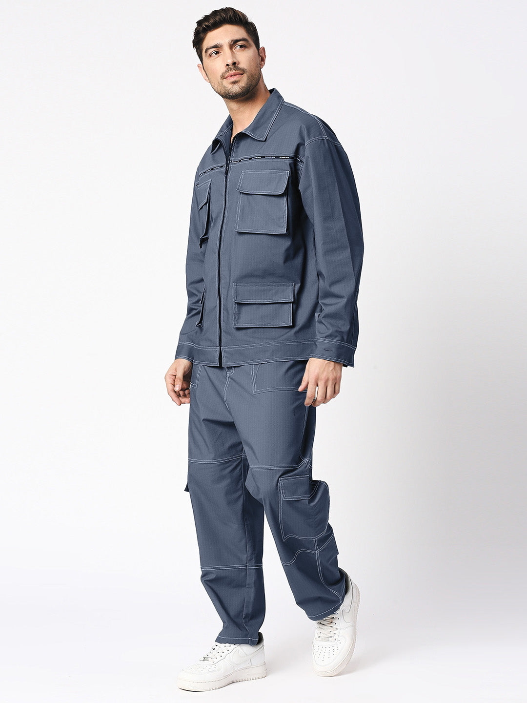 BLAMBLACK Men's Cargo Style Jacket With Pant Navy Blue Color Co-Ord Set