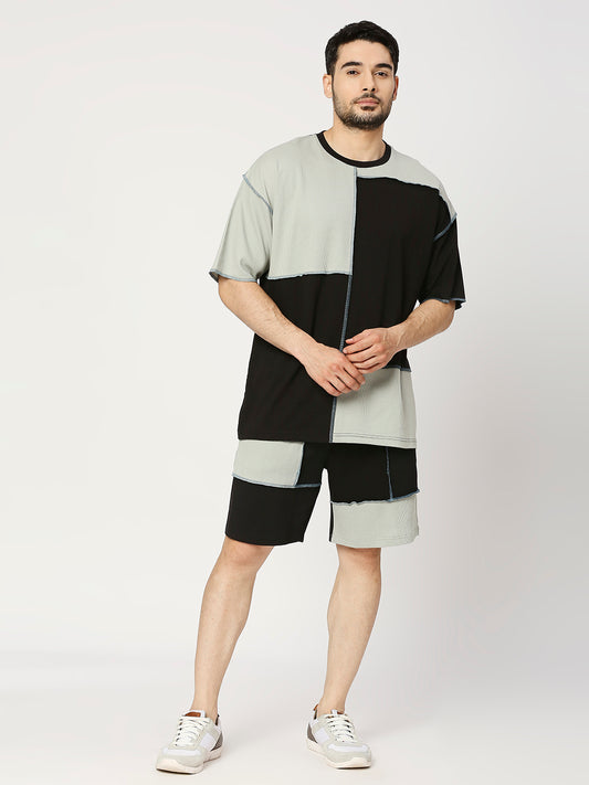 Buy BLAMBLACK Men's Cut and Sew style with contrast stitch detail T-Shirt with Shorts Co-ord set
