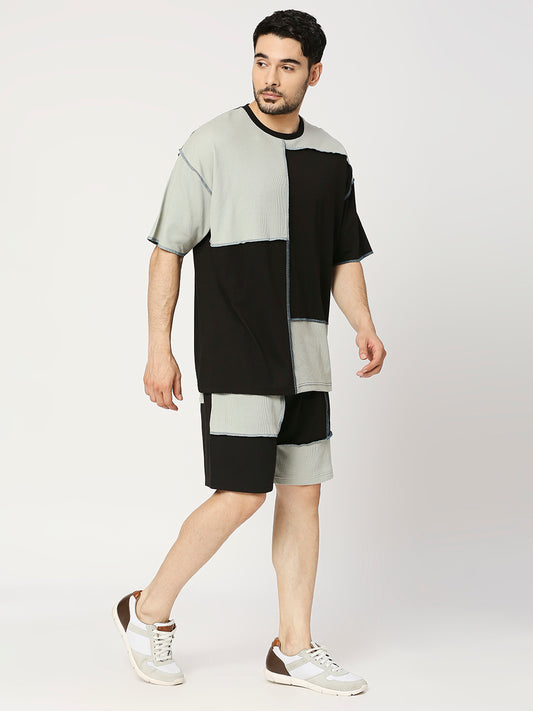 Buy BLAMBLACK Men's Cut and Sew style with contrast stitch detail T-Shirt with Shorts Co-ord set