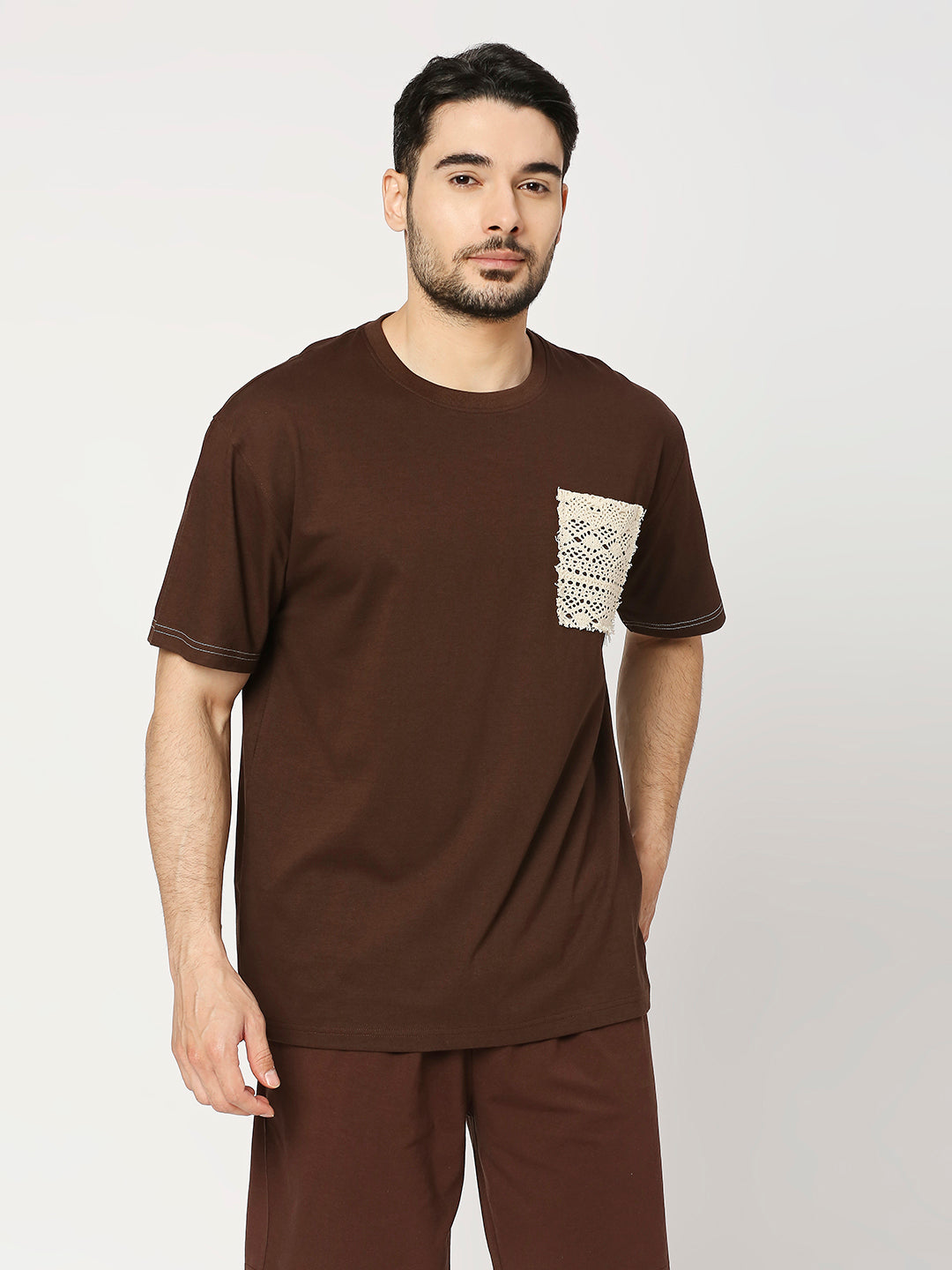 Buy BLAMBLACK Men's Crochet pocket round neck, half sleeves T-Shirt with Shorts Co-ord set