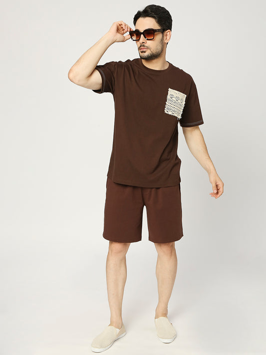 Buy BLAMBLACK Men's Crochet pocket round neck, half sleeves T-Shirt with Shorts Co-ord set