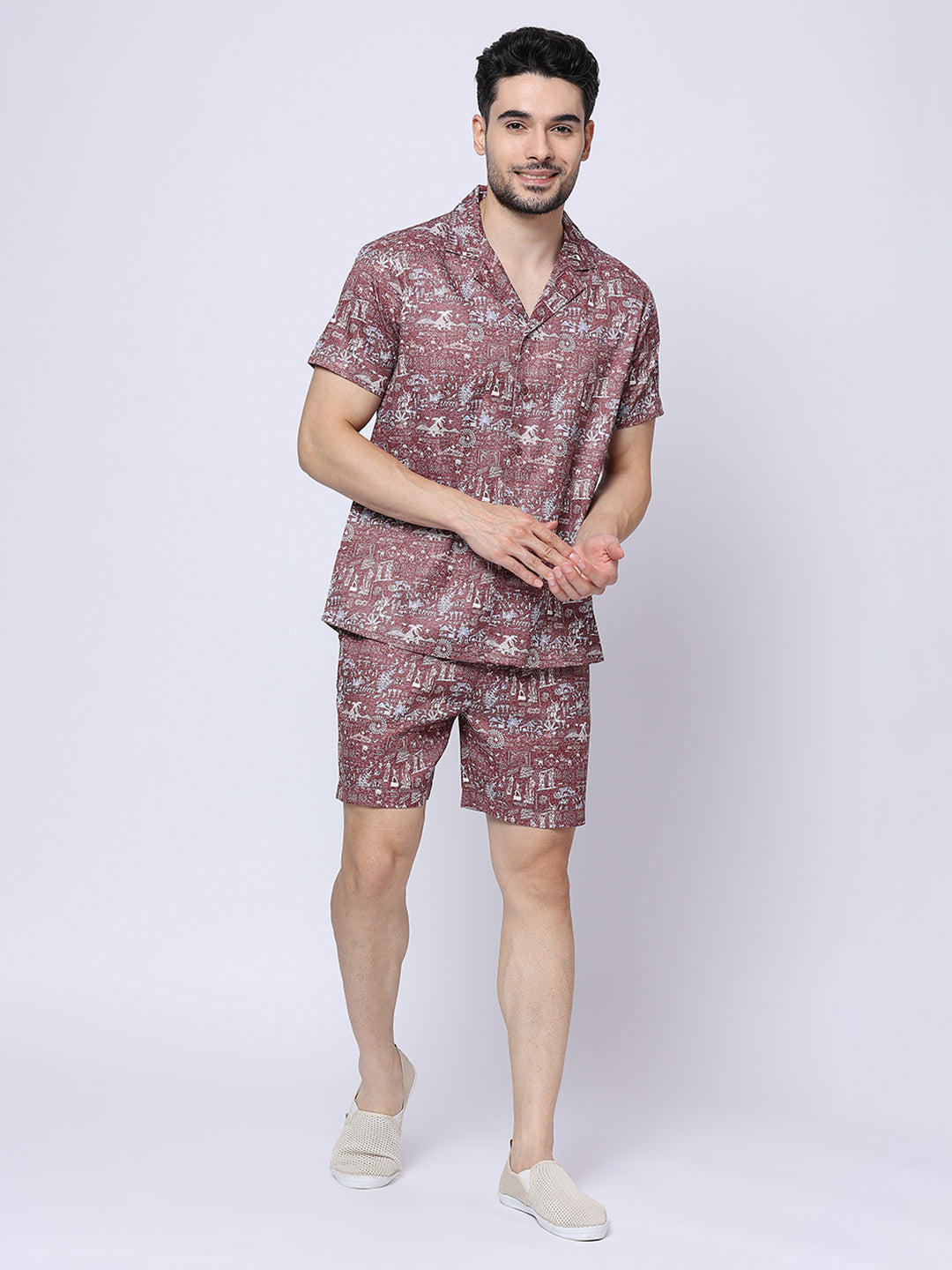 Buy Blamblack Men'S Cuban Collar Shirt With Shorts Co-Ord Set