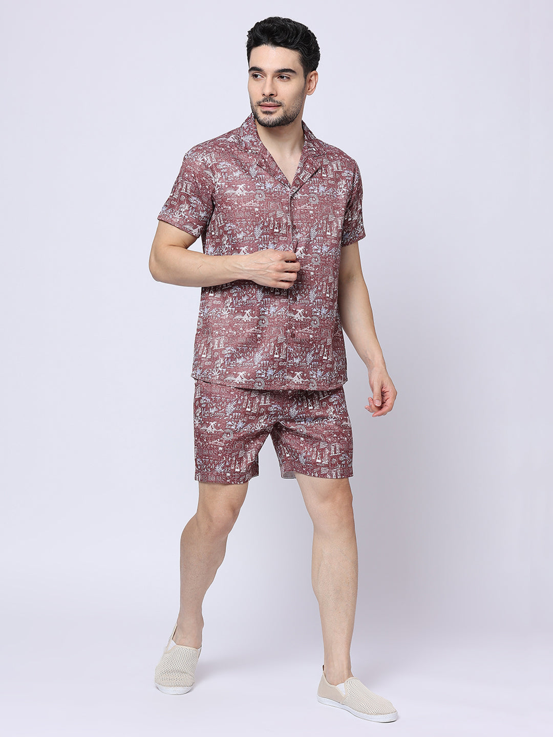 Buy Blamblack Men'S Cuban Collar Shirt With Shorts Co-Ord Set
