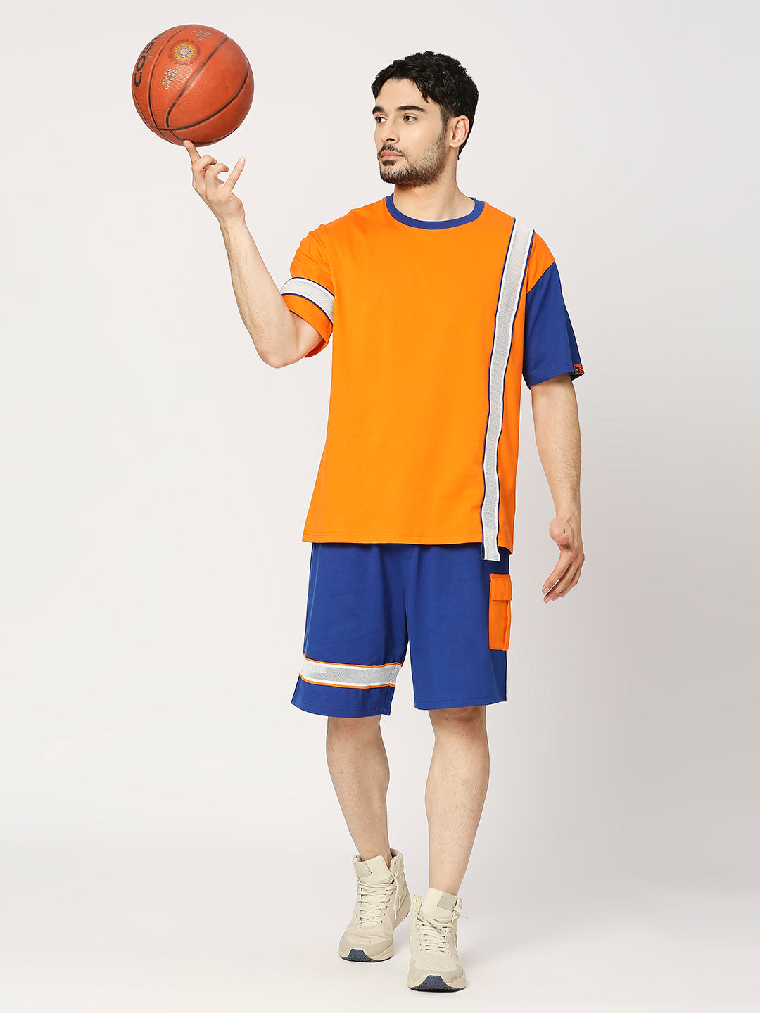 Buy BLAMBLACK Men's colour-blocked Air mesh panel detail T-Shirt with Shorts Co-ord set