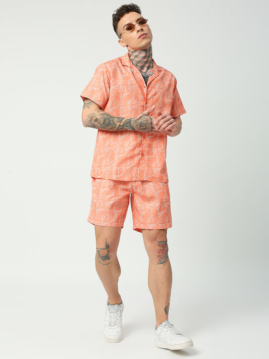 BLAMBLACK Men's Erin Print Regular Fit Cuban Collar Shirt and Shorts Co-ord Set