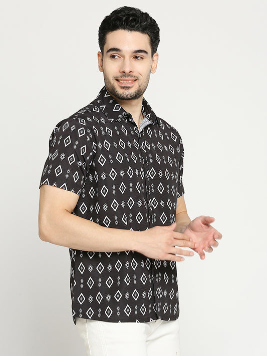Buy Blamblack Men'S Printed Half Sleeves Regular Fit Spread Collar Shirt