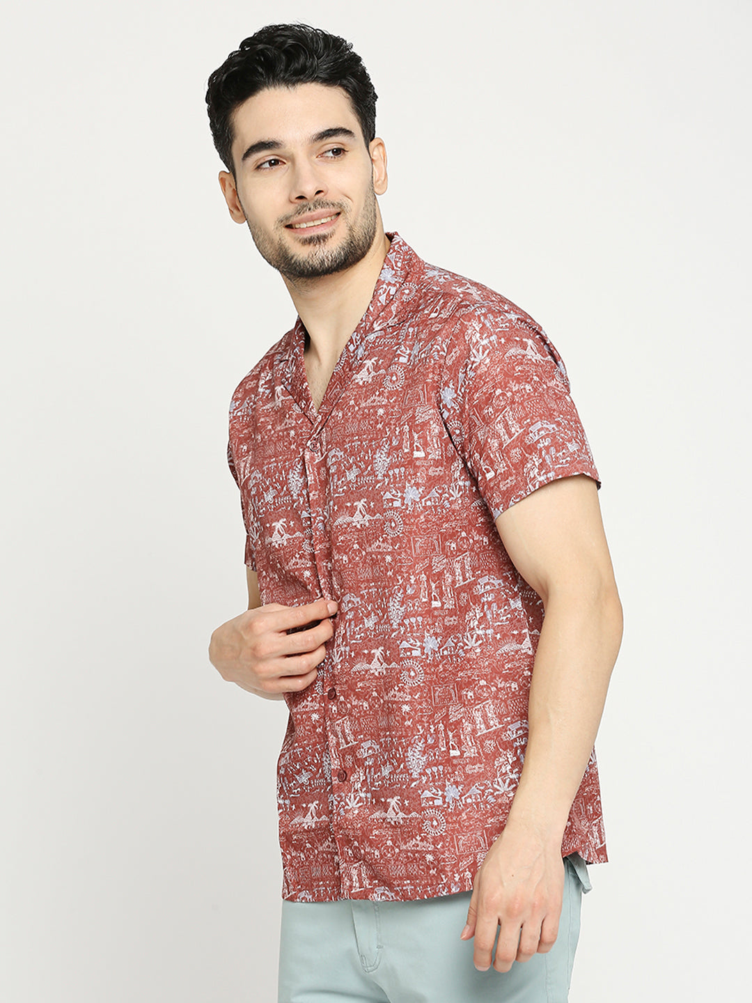 Buy Blamblack Men'S Printed Half Sleeves Regular Fit Cuban Collar Shirt