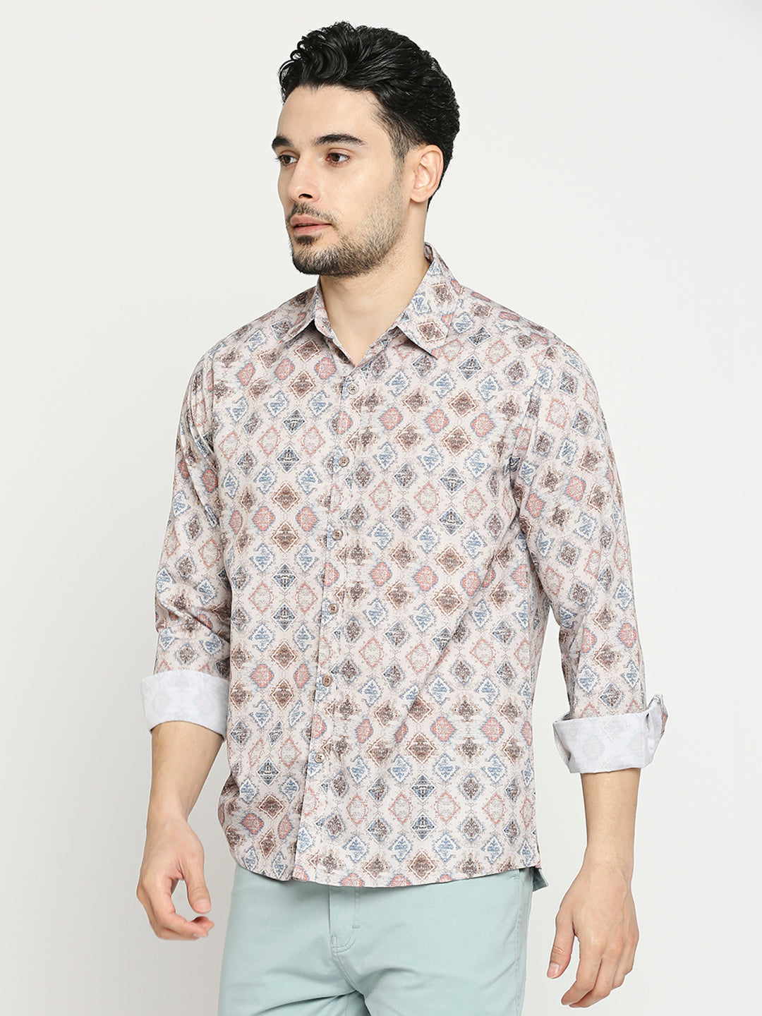 Buy Blamblack Men'S Printed Full Sleeves Regular Fit Spread Collar Shirt