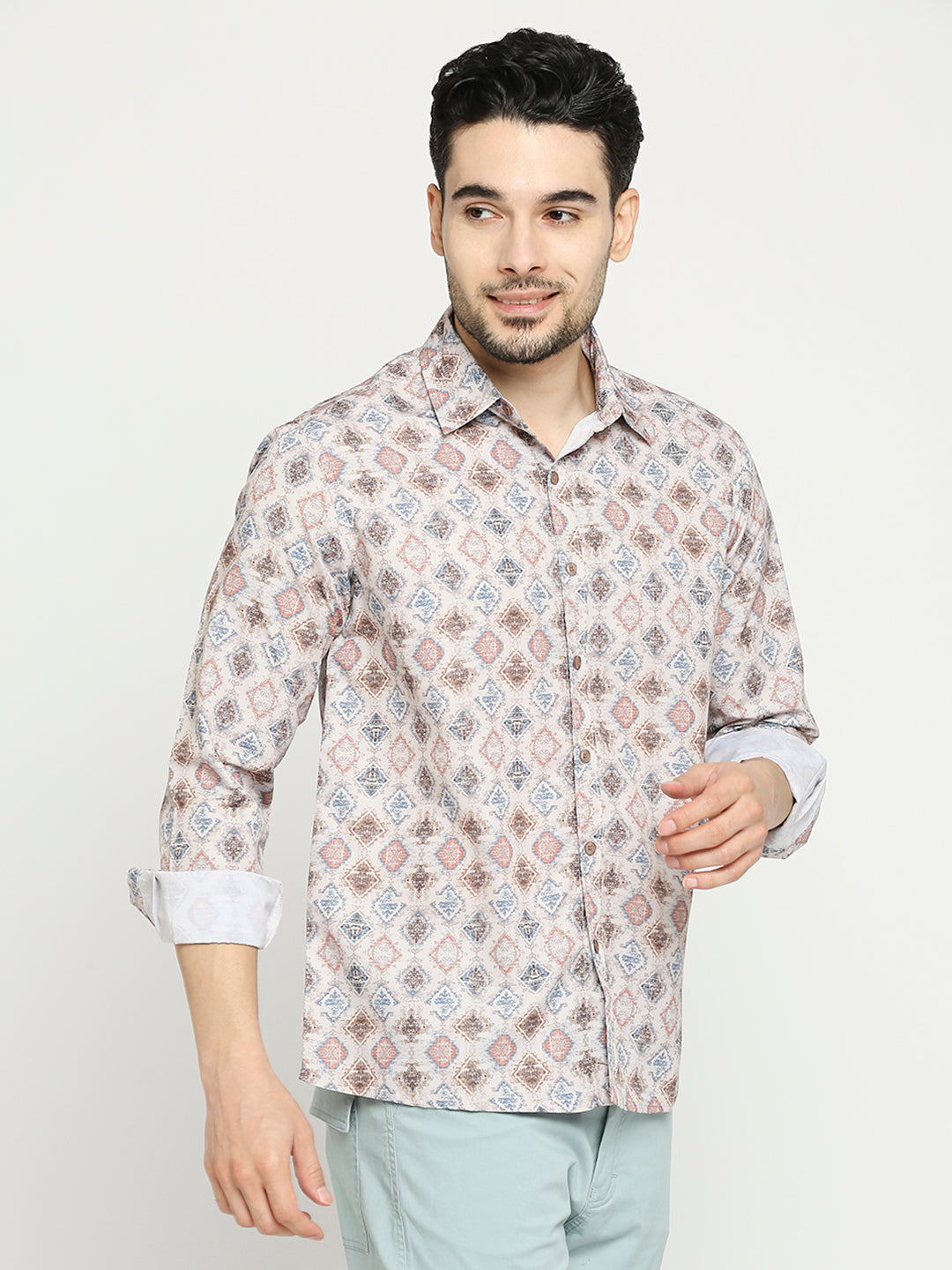 Buy Blamblack Men'S Printed Full Sleeves Regular Fit Spread Collar Shirt