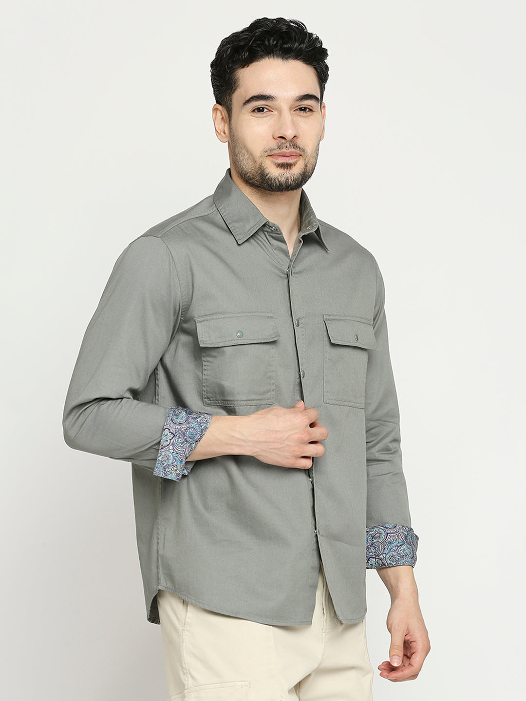 Buy Blamblack Men'S Solid Full Sleeves Regular Fit Spread Collar Shirt