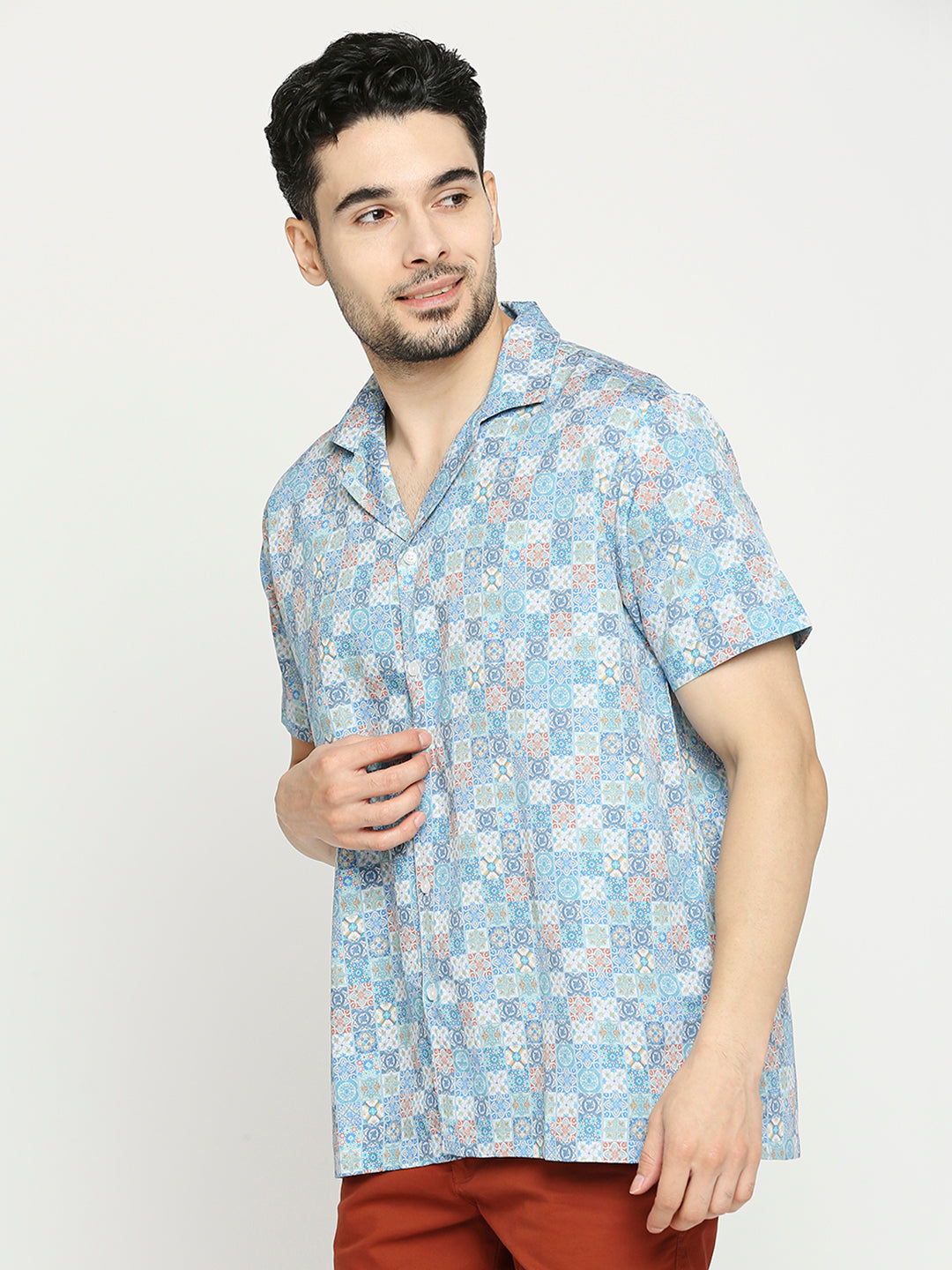 Buy BLAMBLACK Men's Printed Half Sleeves Over-sized fit Cuban Collar Shirt