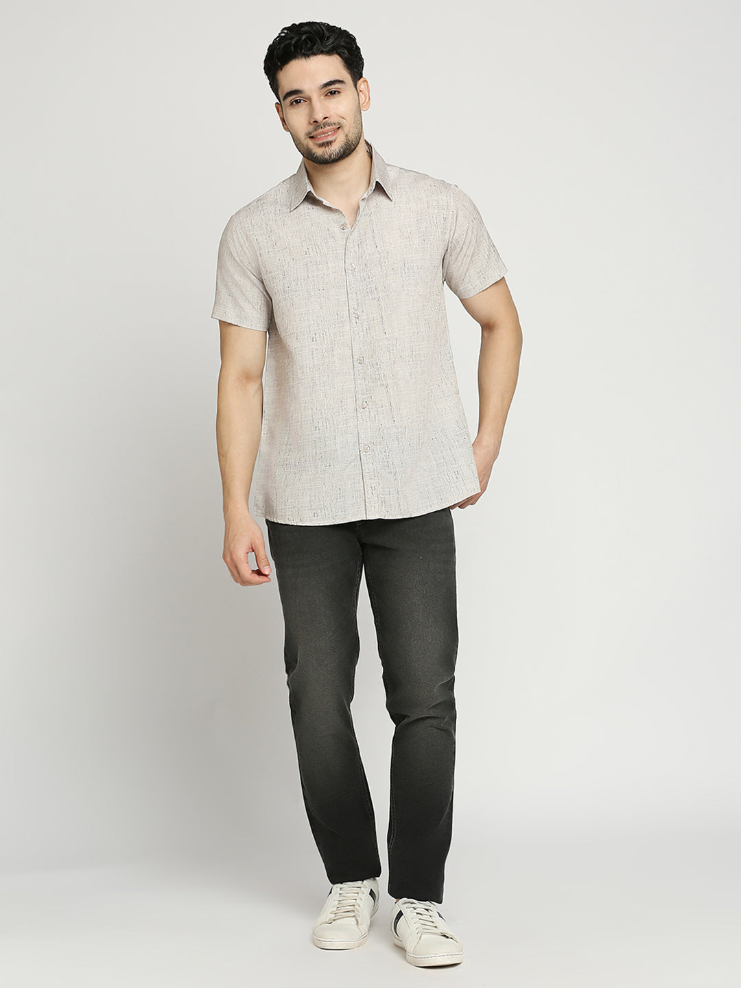 Buy Blamblack Men'S Printed Half Sleeves Regular Fit Spread Collar Shirt