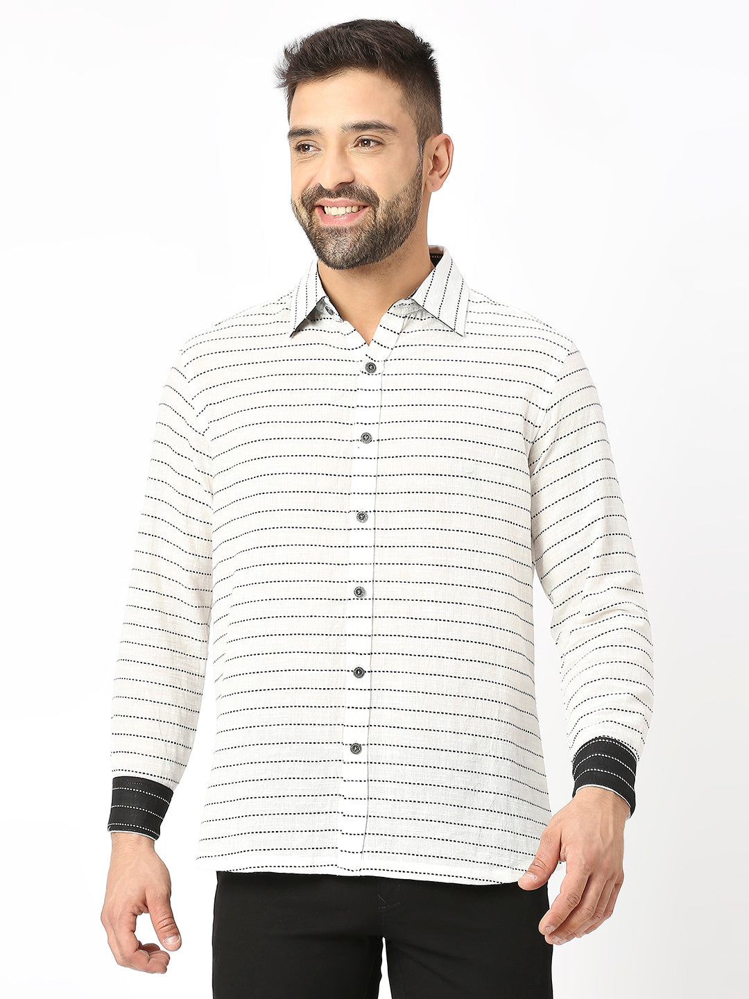 BLAMBLACK Men's Embroidered Full Sleeves Regular fit Spread Collar Shirt