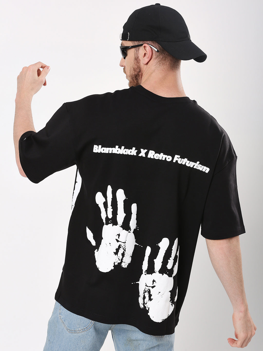Blamblack Abstract Hand Print-Over-sized Unisex  T-Shirt - 250 GSM