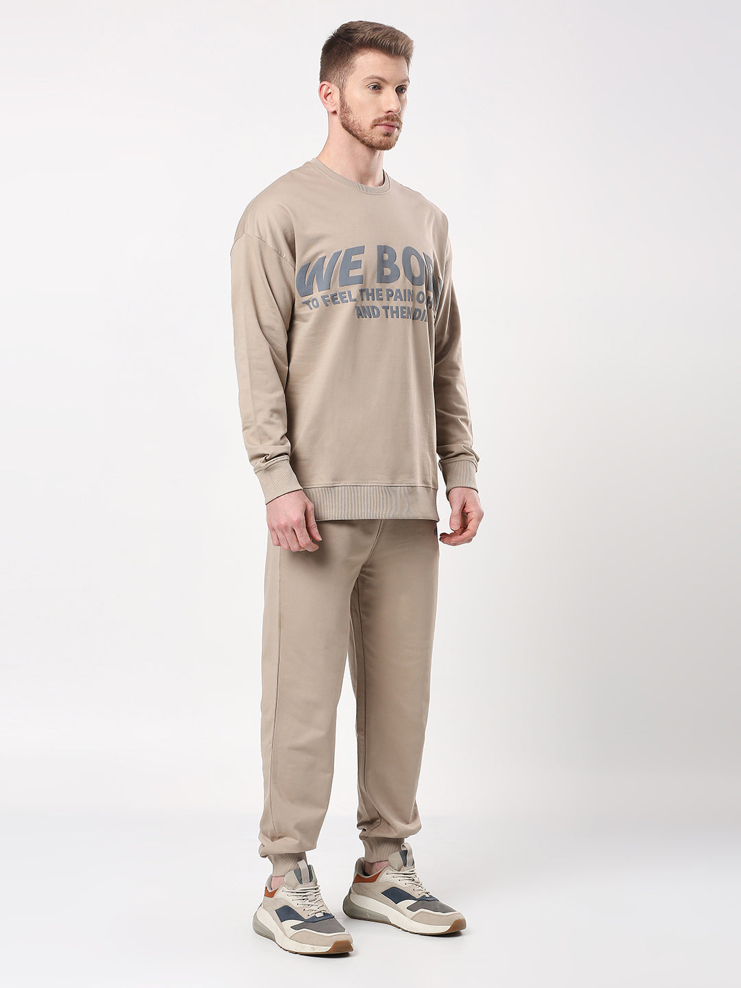 We born- Men's Printed Sweatshirt with Pants Co-ord-300 GSM Looper