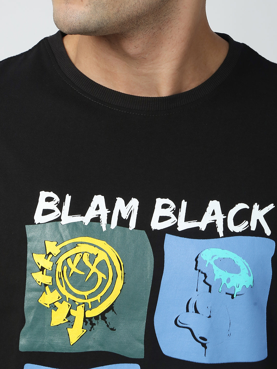 Buy Blamblack Men's Baggy Black Color Printed Round Neck T-Shirt