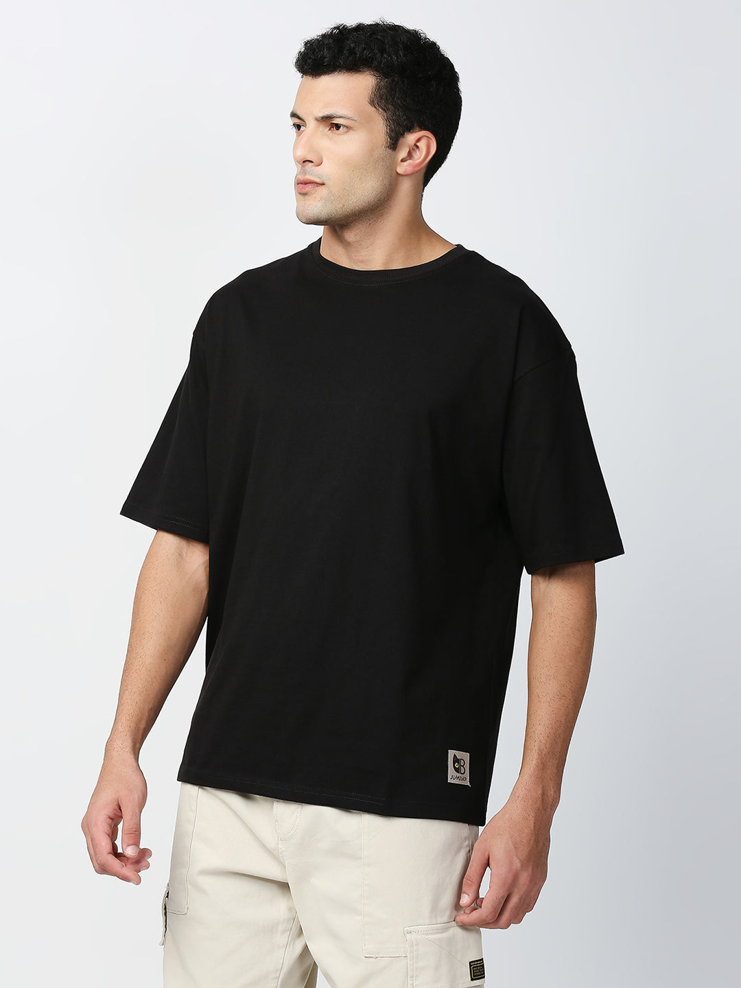 Buy Blamblack Men's Baggy Black Color Back Printed Round Neck T-Shirt