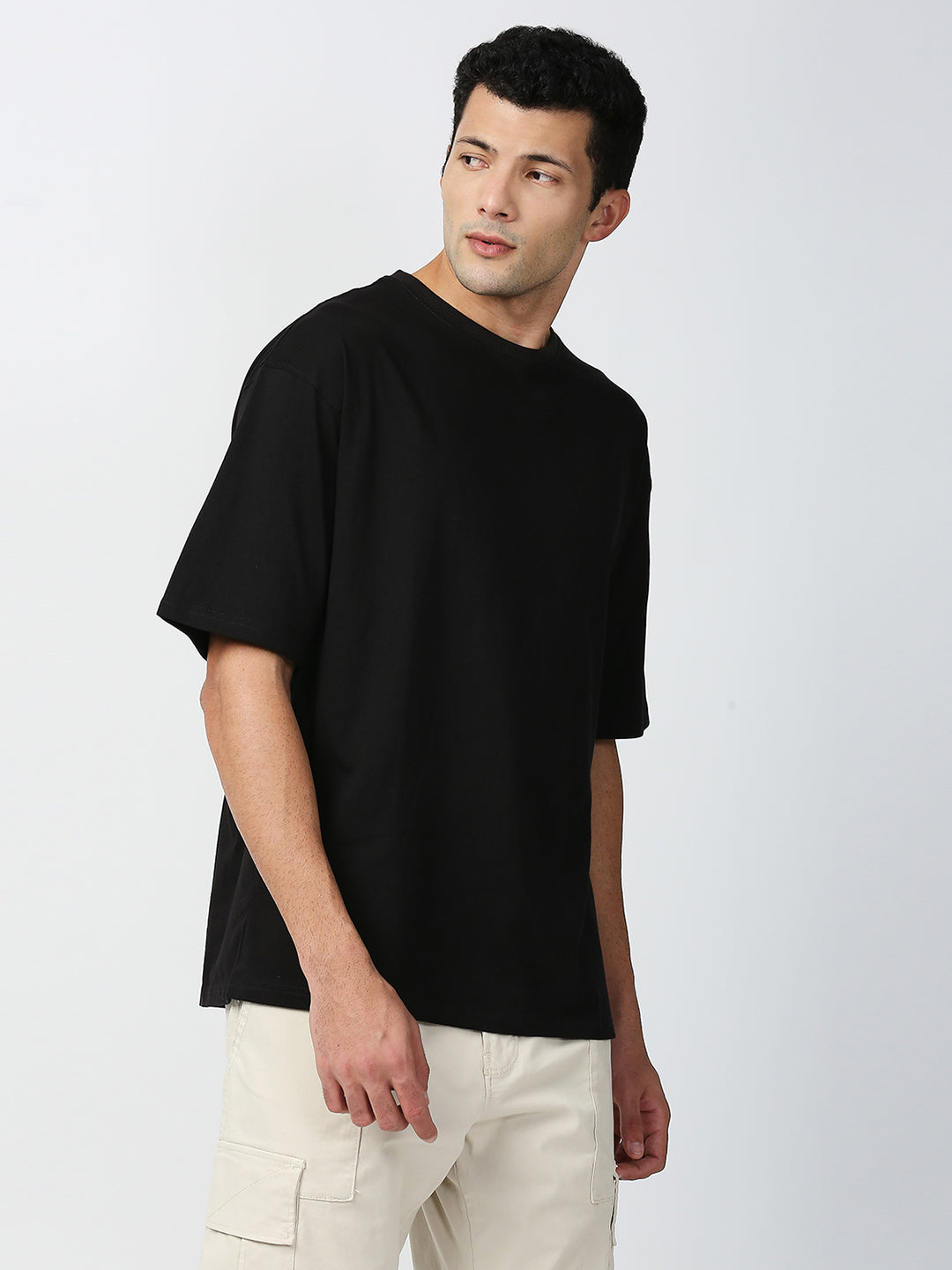 Buy Blamblack Men's Baggy Black Color Back Printed Round Neck T-Shirt