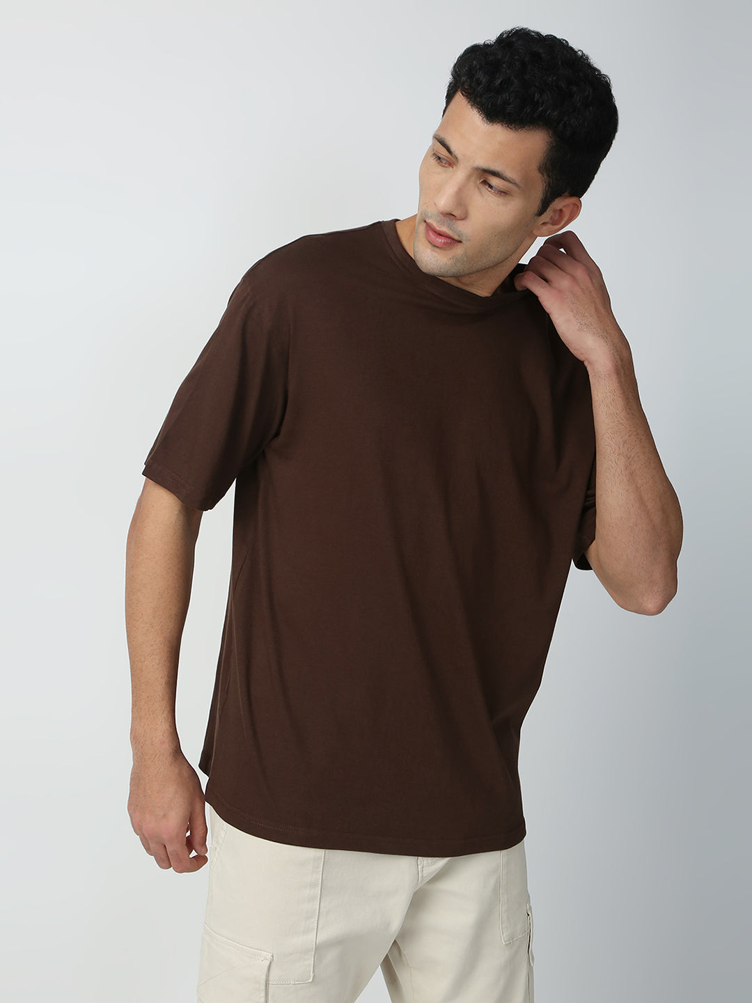 Buy Blamblack Men's Baggy Dark Brown Color Back Printed Round Neck T-Shirt