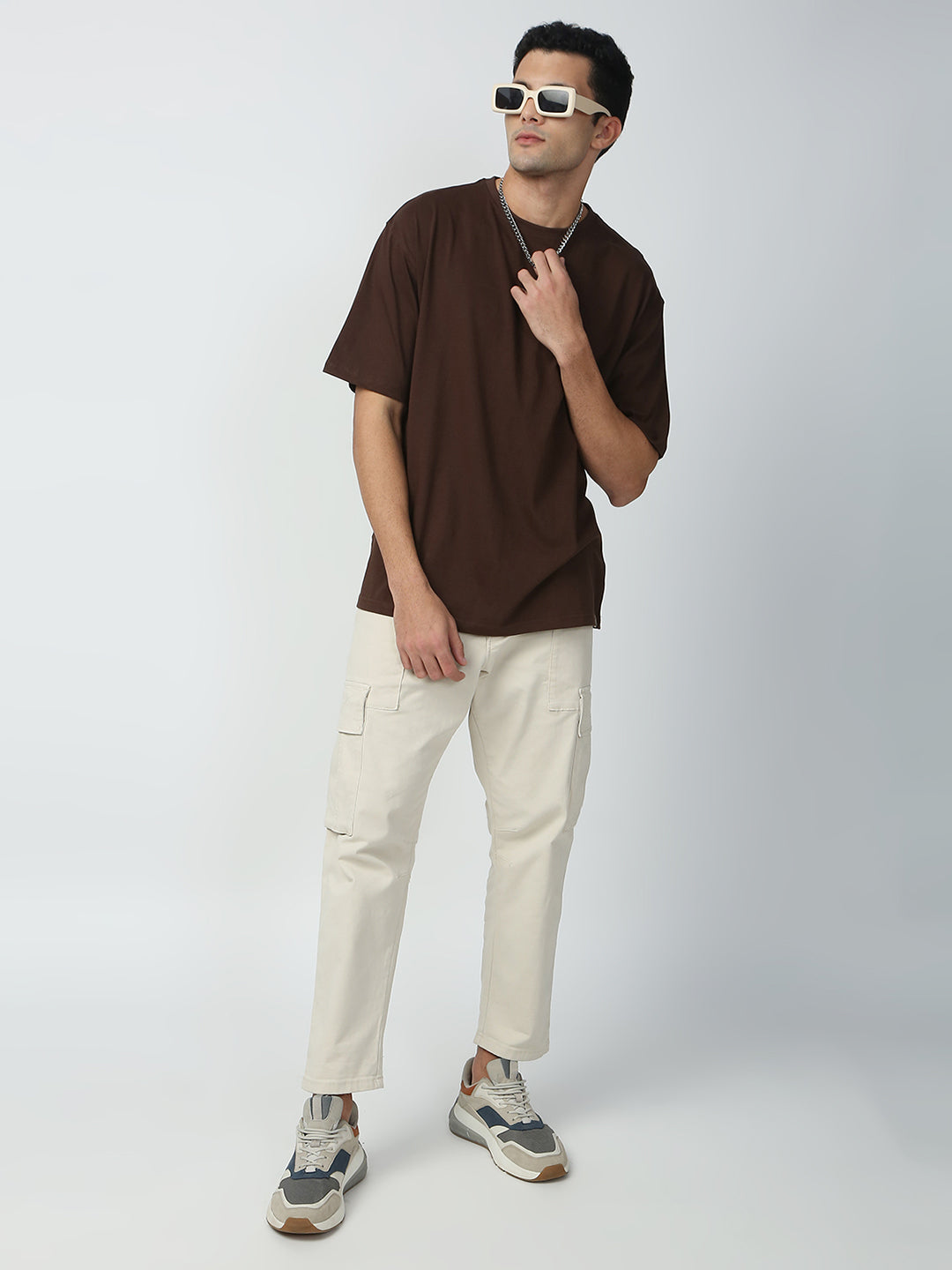 Buy Blamblack Men's Baggy Dark Brown Color Back Printed Round Neck T-Shirt