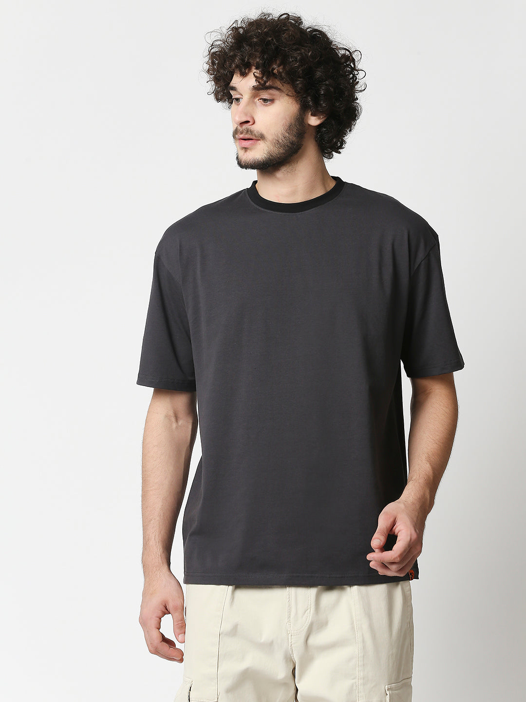 Buy Men's Over Size Fit Back print Dark gray Baggy T-Shirt